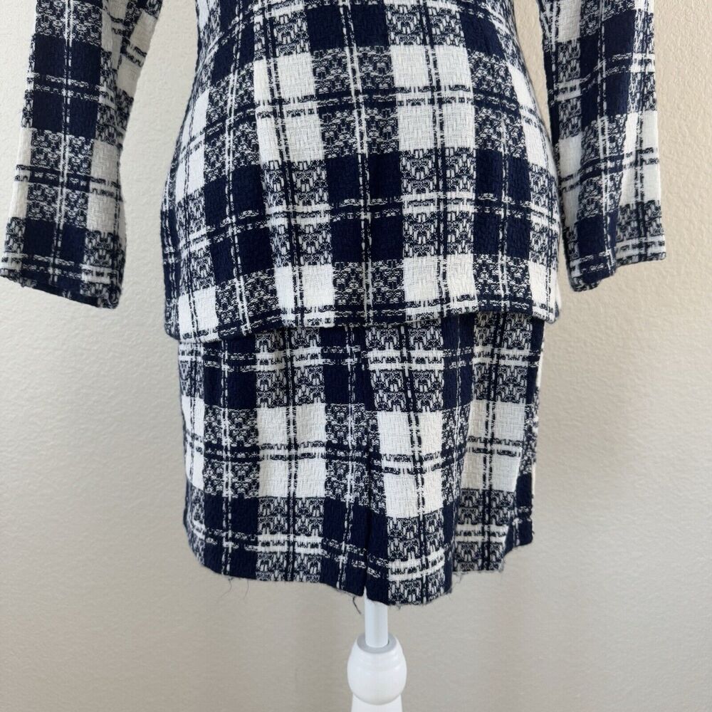 Byer Dress Jacket & Skirt Suit Set Navy Blue White Plaid Juniors Size 9 Vintage - Picture 8 of 16